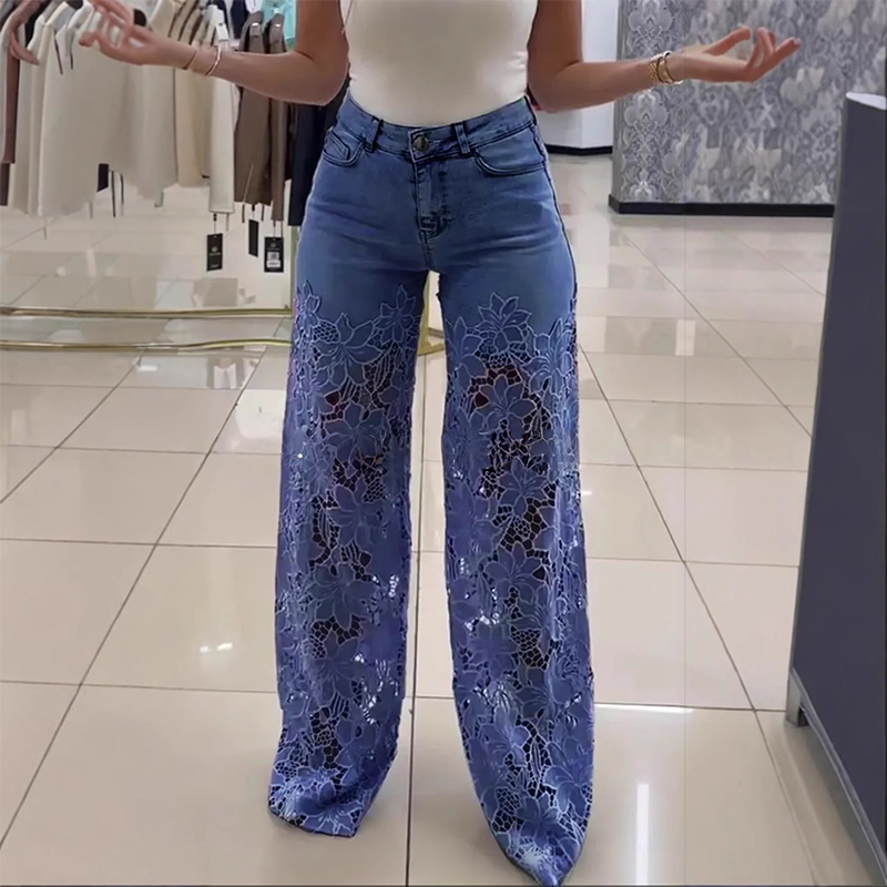 🌸🔥 Lace Spliced Jeans